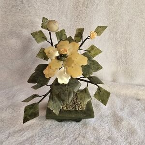 Antique Chinese Carved Jade And Hardstone Bonsai Tree